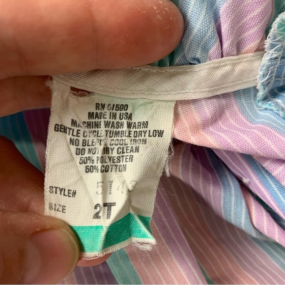 Vintage Toddler Girl Rainbow Stripe Dress 2T Lace Buttons Ribbon Kawaii Bow Cute - Picture 3 of 15